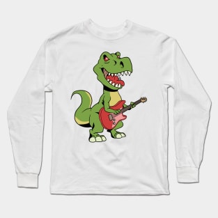 Cartoon TREX plays electric guitar Long Sleeve T-Shirt